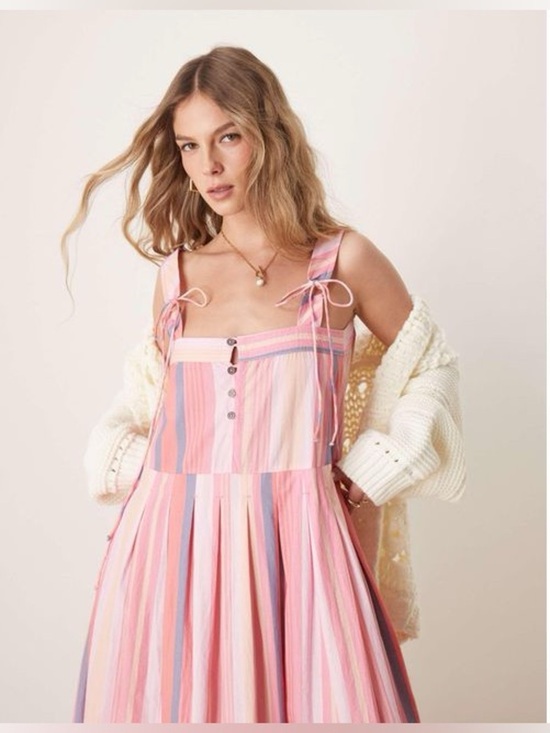 Free People Dresses & Skirts - FREE PEOPLE | NWOT pink primevera striped drop waist sun dress | size large